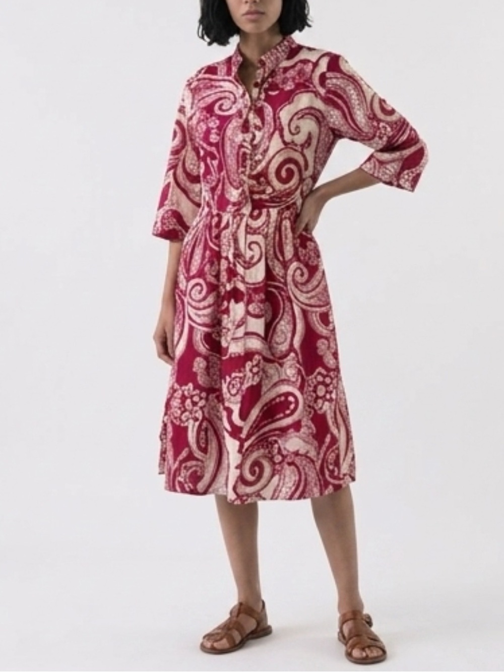 Backwoods Woven Cotton Paisley Floral Midi Dress Medium Cottagecore Western Boho